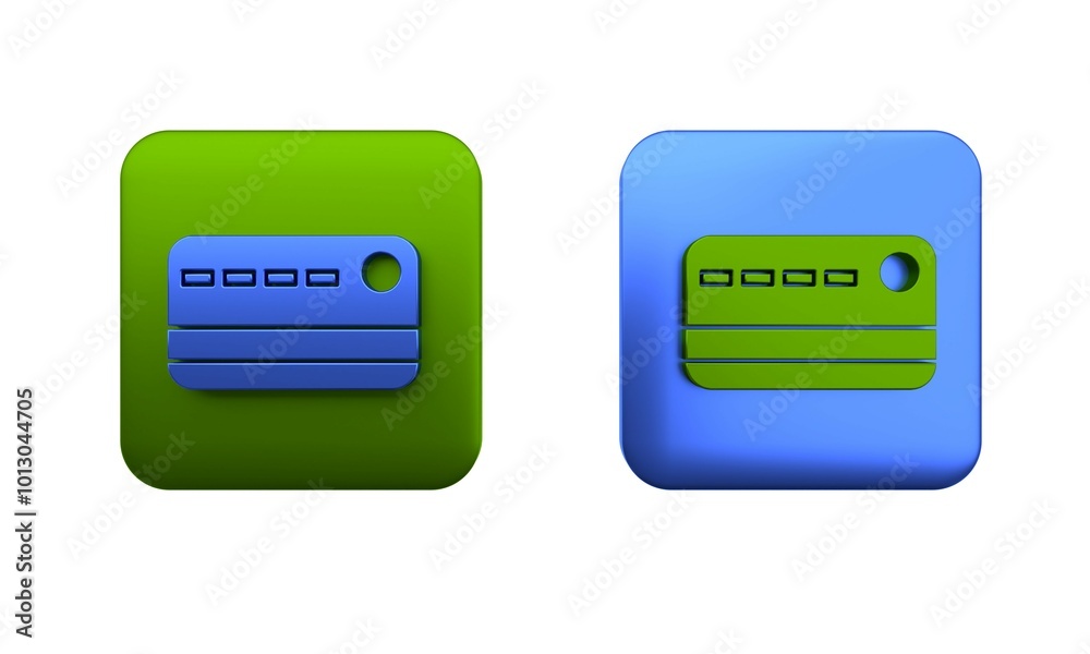 Colorful Credit card icon isolated on white background. Online payment. Cash withdrawal. Financial operations. Shopping sign. Square button. 3D render illustration