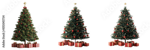 collection Set of A Christmas tree with gifts on a transparent background cutout