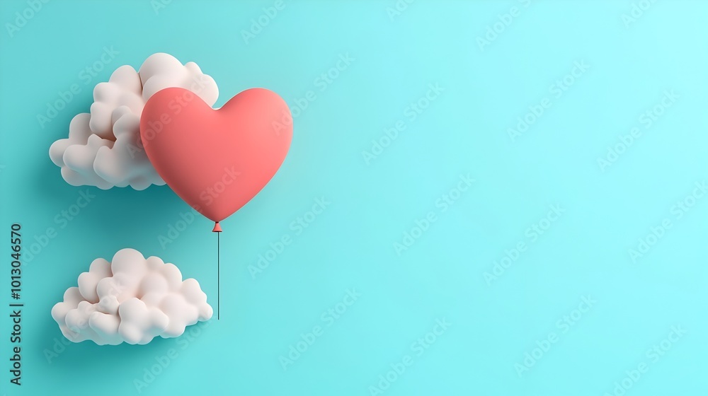 Heart Shaped Balloon Floating Peacefully in the Soft Cloud Filled Sky 3D Heart Shaped Balloon Floating Peacefully in the Soft Cloud Filled Sky 3D