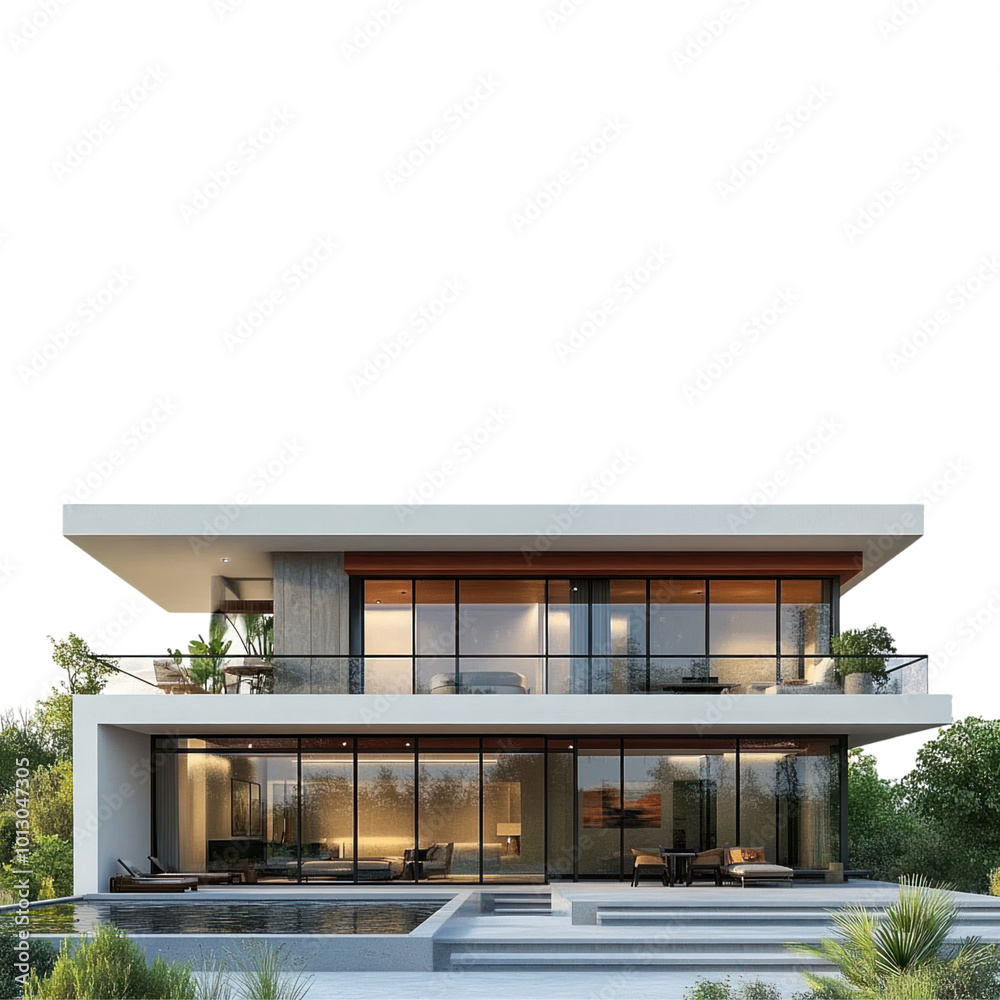 Fototapeta premium Modern House with a Swimming Pool Isolated On a Transparent Background