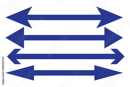 Horizontal dual thin long straight double ended arrow. Contour isolated vector image on white background. long double ended arrow.
