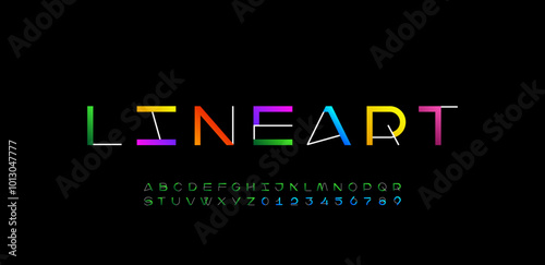 Modern font multi-colored alphabet, trendy geometric letters and numbers, vector illustration 10EPS