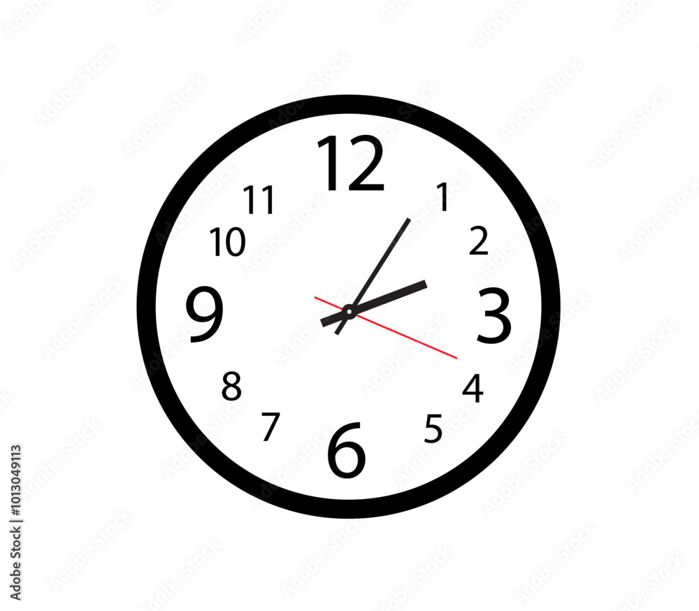 Wall clock. Simple wall clock. Minimalist watch. Classic design wall clock. Analog clock. Vector illustration Wall clock. Simple wall clock. Minimalist watch. Classic design wall clock. Analog clock. Vector illustration