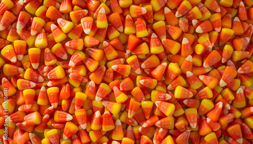 Delicious candy corns as background, top view