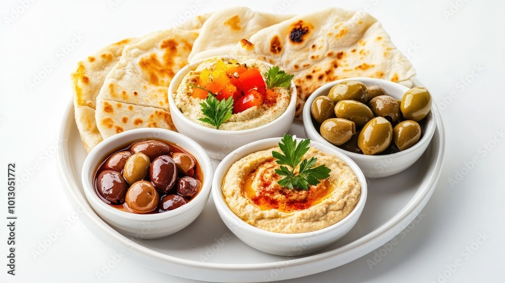 Turkish Mezze Platter with Hummus and Olives Turkish Mezze Platter with Hummus and Olives