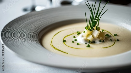 Creamy Vichyssoise Served in Elegant Bowl photo