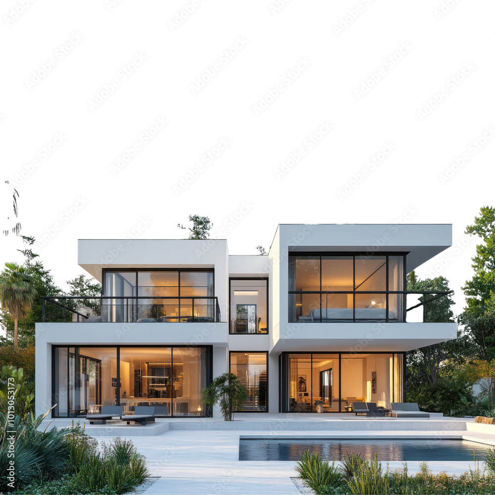Modern Villa with Swimming Pool Isolated On a Transparent Background