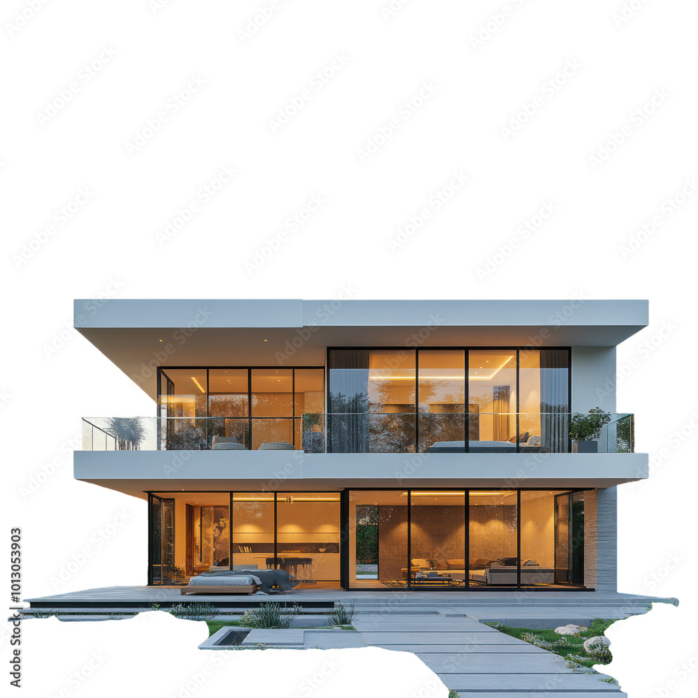 Modern House with Large Windows Isolated On a Transparent Background Modern House with Large Windows Isolated On a Transparent Background