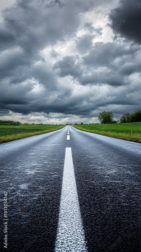 Fototapeta premium A straight road stretches into the distance, symbolizing progress and new beginnings in your journey of self-reflection