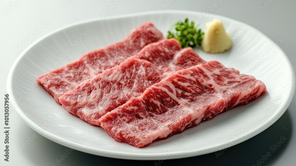 Grilled Beef Slices Neatly Arranged on Plate Grilled Beef Slices Neatly Arranged on Plate