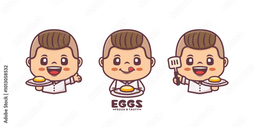 chef mascot with egg. cartoon illustration with different expressions chef mascot with egg. cartoon illustration with different expressions