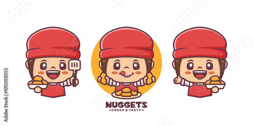 Cute girl cartoon mascot with nuggets