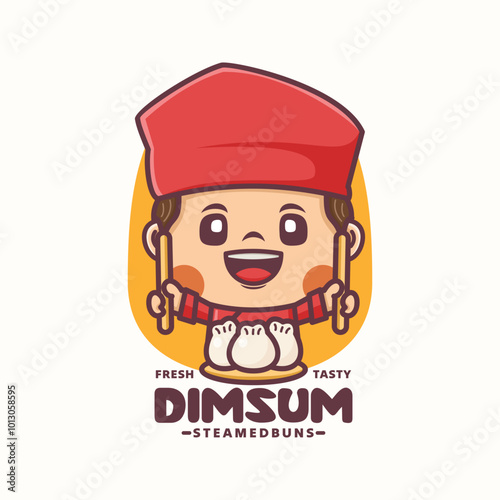 dim sum chef cartoon mascot logo template design