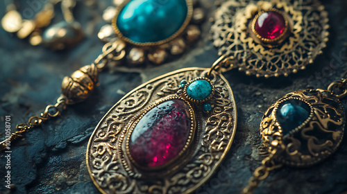 Intricate handmade jewelry featuring brass and colorful gemstones