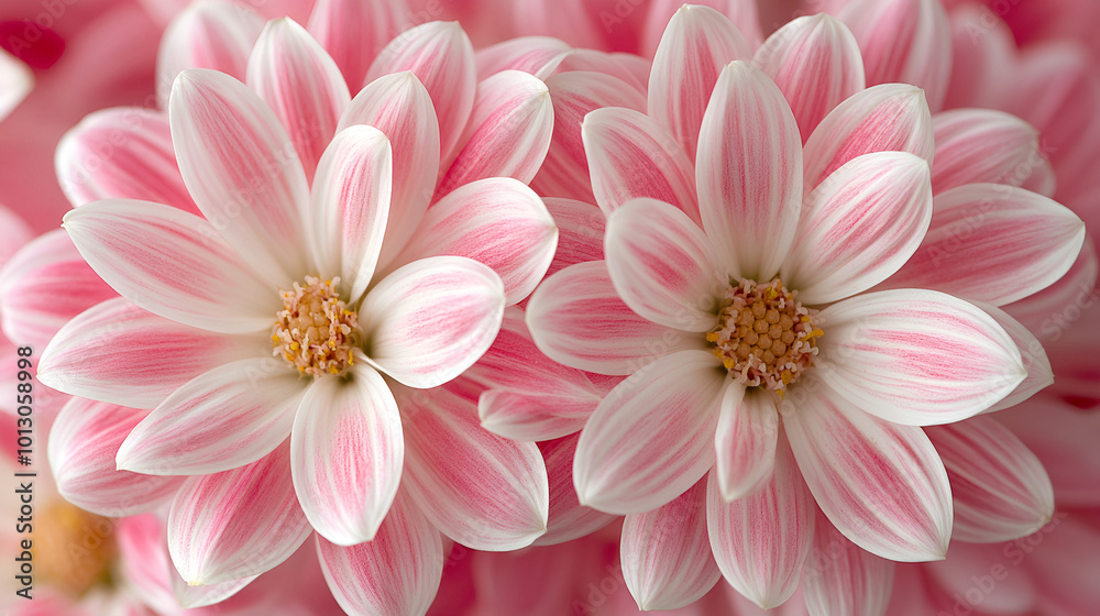 Fototapeta premium Close-up view of delicate pink flowers with white accents blooming in a vibrant garden under soft natural light