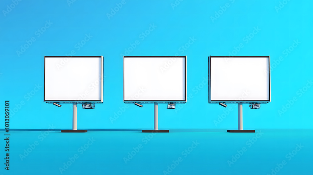 Trio of Blank Billboards Illuminated at Night design, mock up Trio of Blank Billboards Illuminated at Night design, mock up