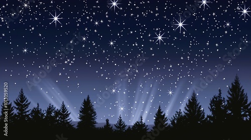 constellations and stars in the night sky with twinkling lights above dark forest