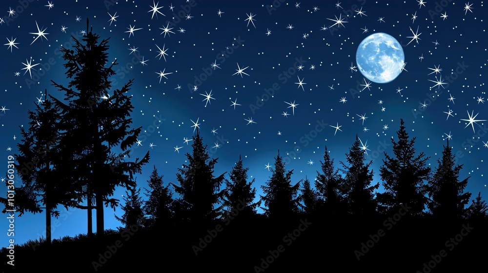 Fototapeta premium constellations and stars in the night sky with twinkling lights above dark forest