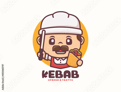 Kebab cartoon mascot, fast food template logo design