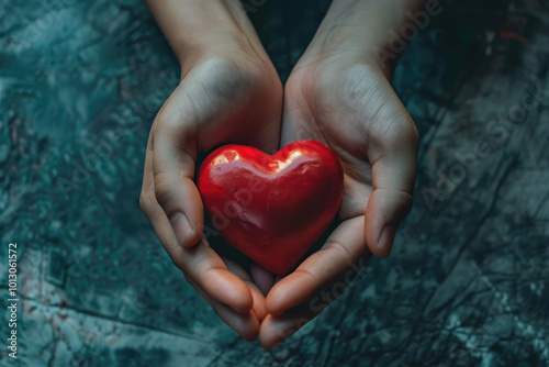 Person gently holding a heart in hands, fingers caressing its edges, conveying love and tenderness in a heartfelt gesture.