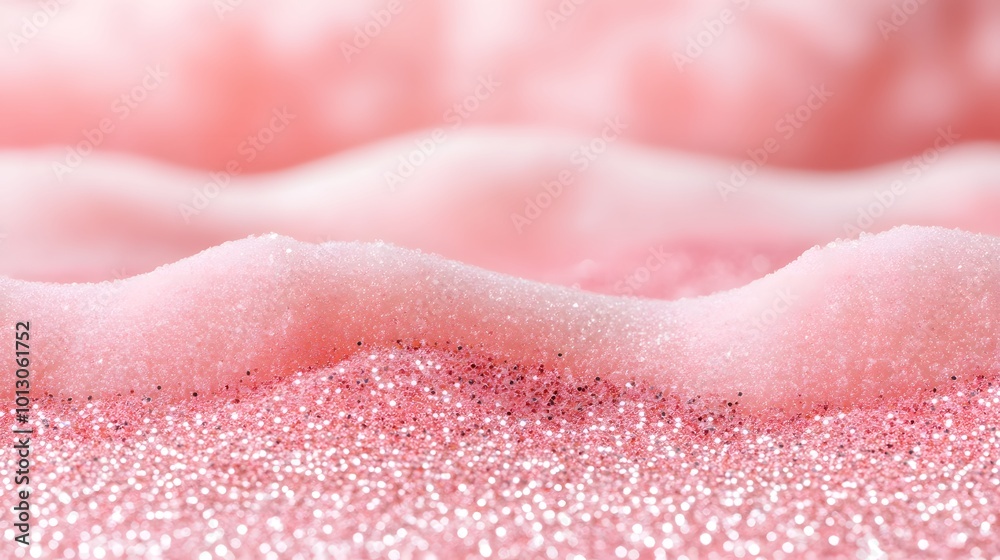 Fototapeta premium A close-up of textured pink foam, showcasing delicate waves and a sparkling surface, evoking a soft, dreamy aesthetic.
