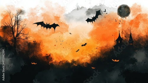 Orange and black watercolour gradient autumn halloween background