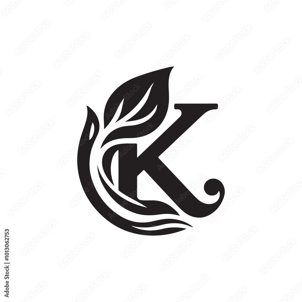 Chic and Modern Letter K Silhouette with Natural Elements: A Beautiful Logo Design for Green, Organic, and Environmentally Conscious Businesses Chic and Modern Letter K Silhouette with Natural Elements: A Beautiful Logo Design for Green, Organic, and Environmentally Conscious Businesses