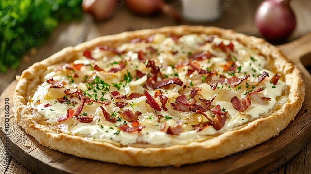Traditional Alsace Tarte Flambee with Thin Crust Traditional Alsace Tarte Flambee with Thin Crust