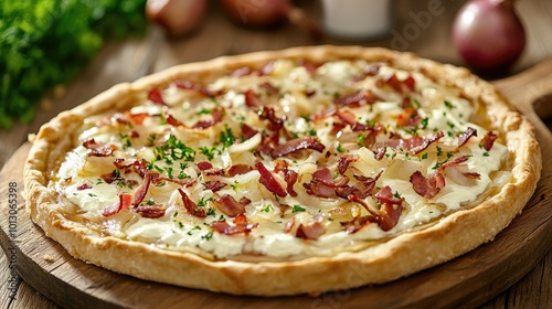 Traditional Alsace Tarte Flambee with Thin Crust photo