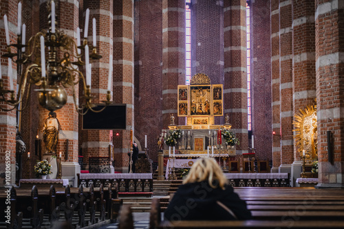 The main altar of the basilica St Jacob and Agnes in Nysa. photo