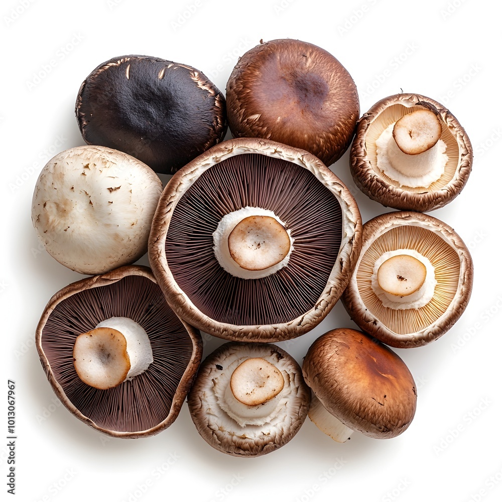 Savory and Nutritious Portobello Mushrooms Arranged on a Clean Isolated White Background for Culinary or Lifestyle Concepts Savory and Nutritious Portobello Mushrooms Arranged on a Clean Isolated White Background for Culinary or Lifestyle Concepts