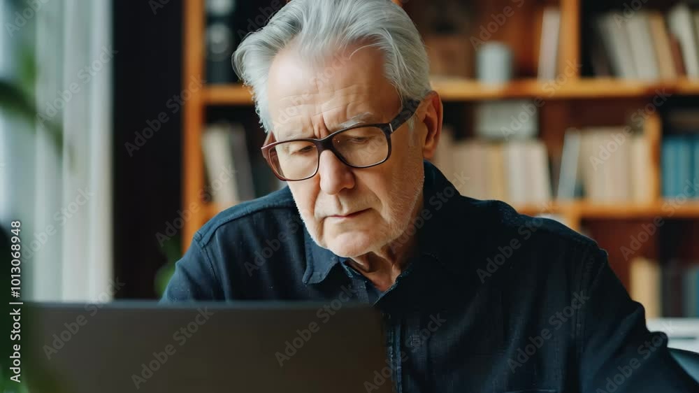 Senior Elderly Man Close up Portrait Typing Using Laptop at Home Senior Elderly Man Close up Portrait Typing Using Laptop at Home