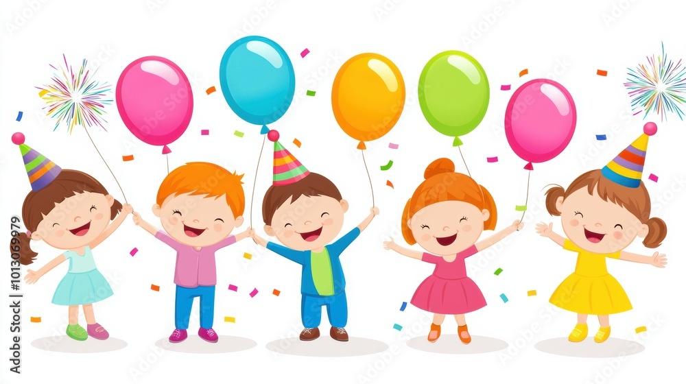 Joyful Kids Celebrating with Colorful Balloons
