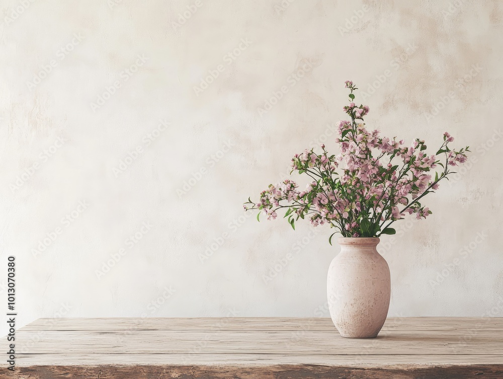 Rustic Dining Table with Vase of Fresh Flowers Rustic Dining Table with Vase of Fresh Flowers