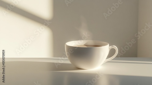 Modern Coffee Cup with Rising Steam in Minimalist Setting