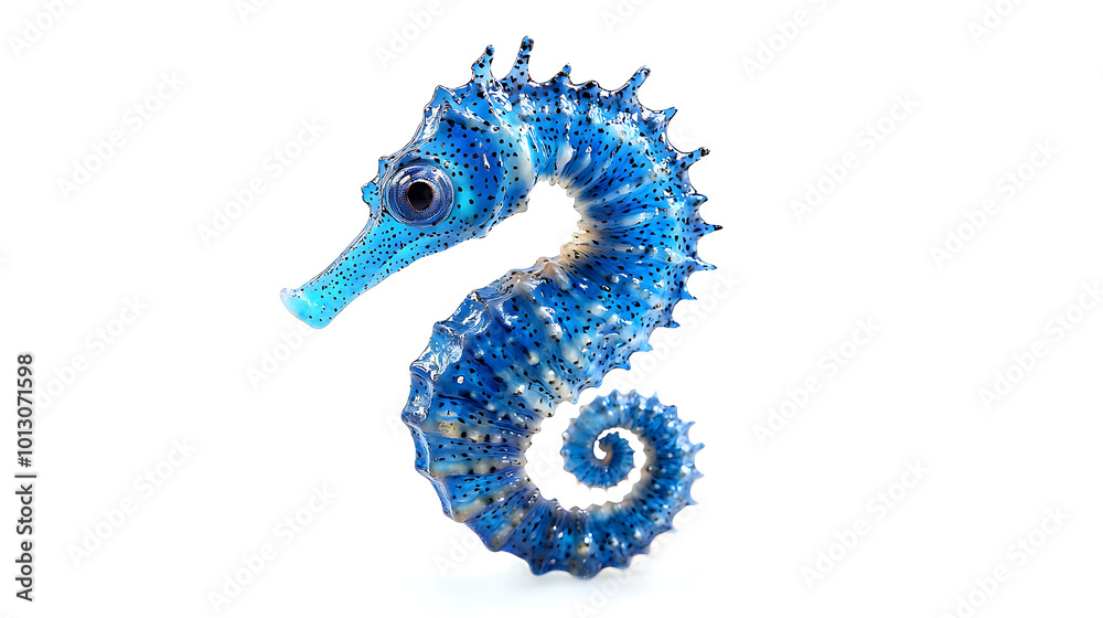 Fototapeta premium A vibrant blue seahorse beautifully isolated against a white background