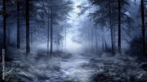 dark misty forest panorama fantasy halloween landscape