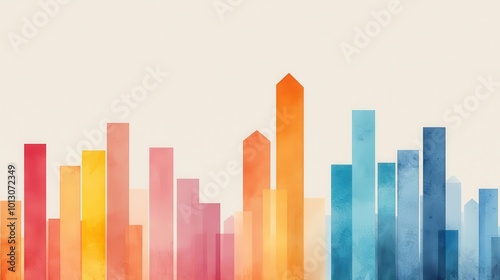 A comparison of financial growth across multiple industries, with charts displaying the rise and fall of different sectors over a specific period, watercolor style