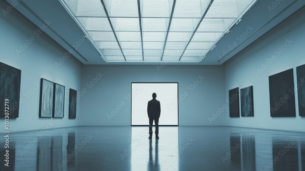 Man in Modern Art Gallery with Soft Lighting Man in Modern Art Gallery with Soft Lighting
