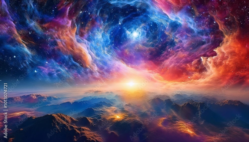 Breathtaking View of a Nebula with Vibrant Colors Swirling Together, Illuminated by Distant Stars Breathtaking View of a Nebula with Vibrant Colors Swirling Together, Illuminated by Distant Stars