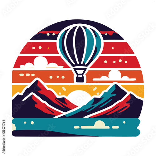 Hot Air Balloon Over the Mountains vector