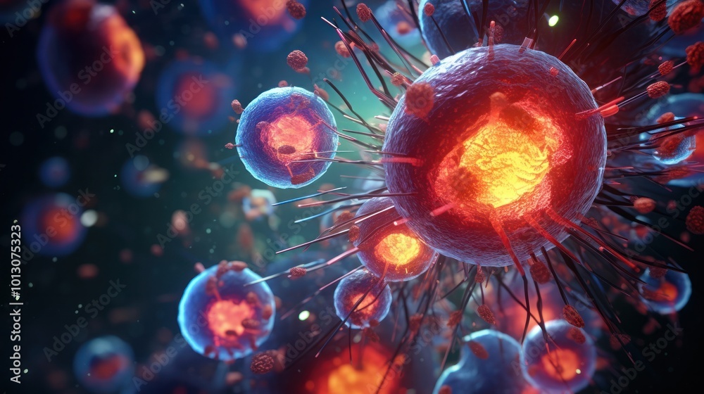 An animated concept art showing nanomedicine particles interacting with cells and tissues inside the human body An animated concept art showing nanomedicine particles interacting with cells and tissues inside the human body