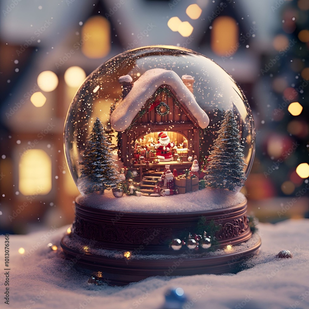 Charming Snow Globe with Cozy Winter Village Scene, Snow-Covered Houses and Pine Trees, Perfect for Holiday Decor and Christmas Ambiance. Charming Snow Globe with Cozy Winter Village Scene, Snow-Covered Houses and Pine Trees, Perfect for Holiday Decor and Christmas Ambiance.