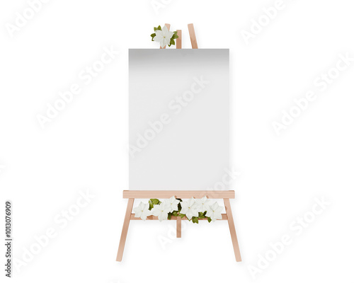 A White Wedding Sign with Wooden Stand