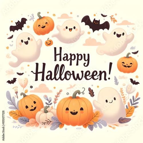 A kind Halloween greeting card in pastel colors.