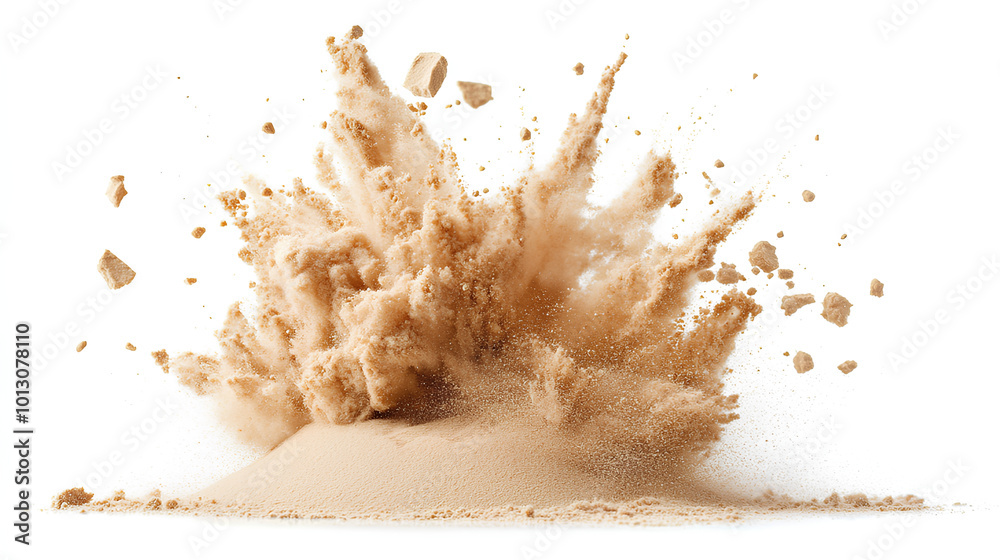 dry sand explosion isolated on white background dry sand explosion isolated on white background
