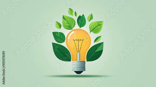 Light bulb with leaves, sustainable growth and ideas, flat design illustration