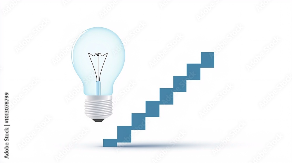 Light bulb with a staircase, representing step-by-step growth, flat design illustration Light bulb with a staircase, representing step-by-step growth, flat design illustration