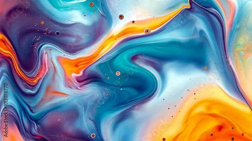 Wallpaper Mural Abstract swirling paint in shades of blue, purple, orange, and white creates a vibrant and captivating design Torontodigital.ca