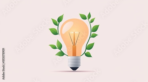 Light bulb with vines, organic growth of ideas, flat design illustration